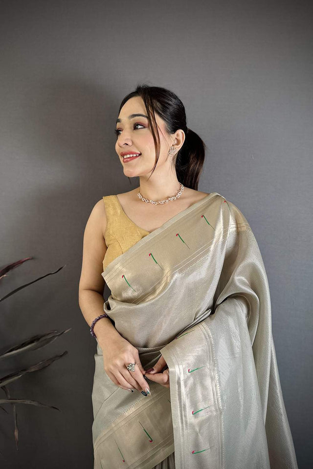 Grey Paithani Woven Tissue Saree (JK12508)