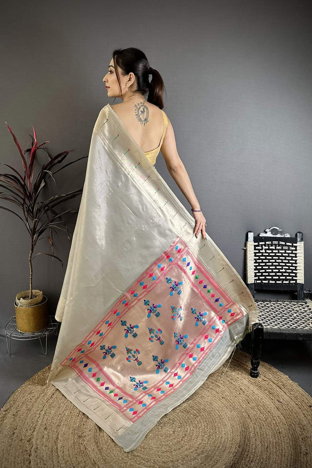 Grey Paithani Woven Tissue Saree (JK12508)