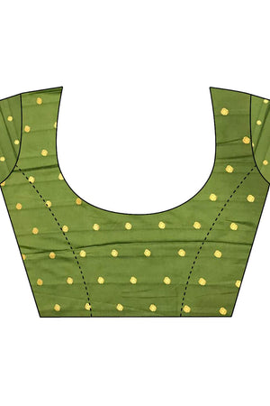 Olive Green Checkered & Floral Woven Banarasi Silk Saree (JK12608)