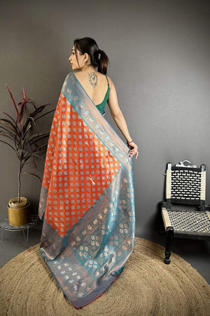 Orange Banarasi Floral Woven Silk Saree (JK12801)