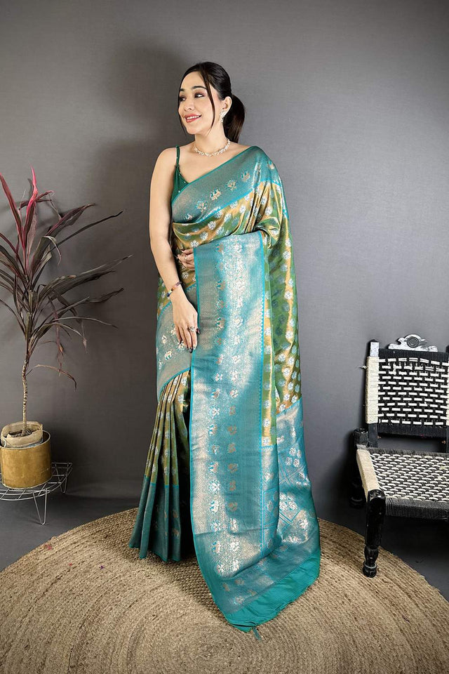 Green Banarasi Floral Woven Silk Saree (JK12802)