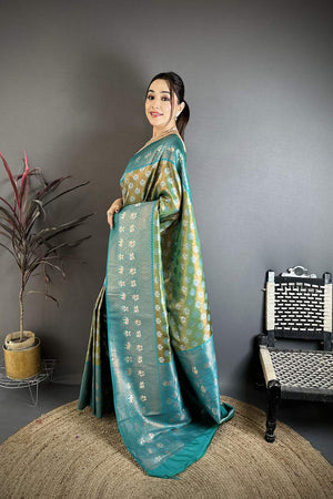 Green Banarasi Floral Woven Silk Saree (JK12802)