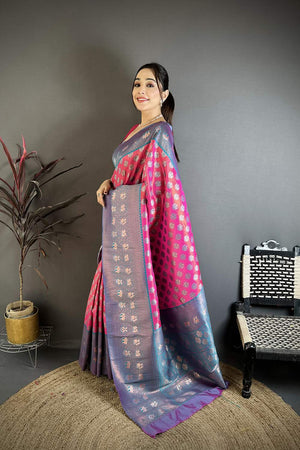 Pink Banarasi Floral Woven Silk Saree (JK12803)