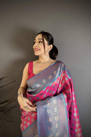 Pink Banarasi Floral Woven Silk Saree (JK12803)