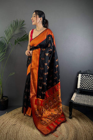 Black Paithani Woven Soft Silk Saree (JK12901)