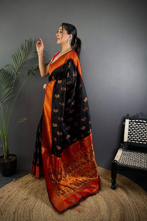 Black Paithani Woven Soft Silk Saree (JK12901)