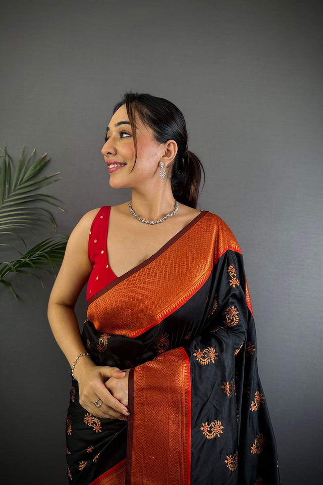 Black Paithani Woven Soft Silk Saree (JK12901)
