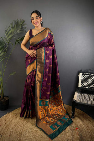 Wine Paithani Woven Soft Silk Saree (JK12902)