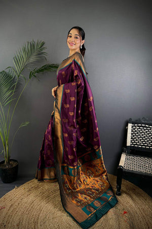 Wine Paithani Woven Soft Silk Saree (JK12902)