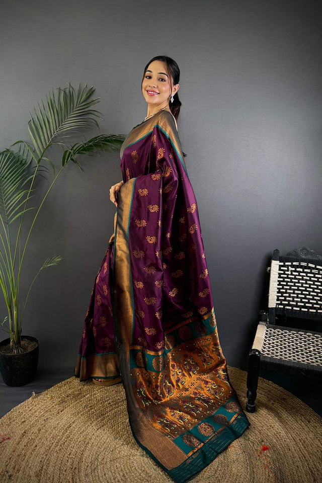 Wine Paithani Woven Soft Silk Saree (JK12902)
