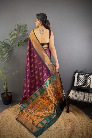 Wine Paithani Woven Soft Silk Saree (JK12902)