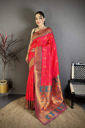 Dark Pink Paithani Woven Soft Silk Saree (JK12904)