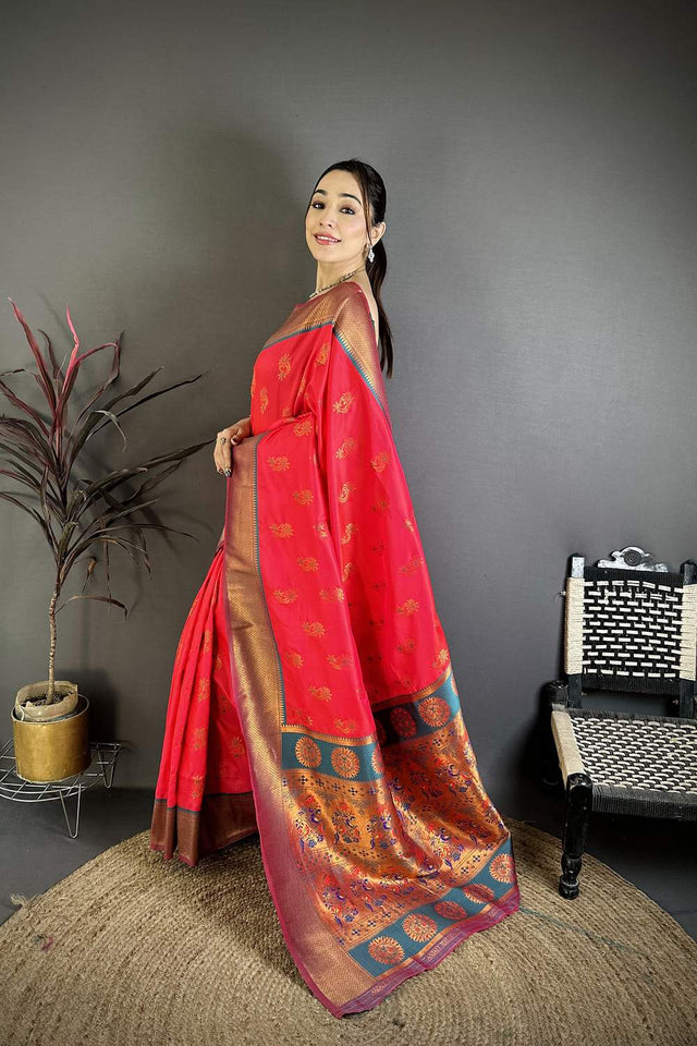 Dark Pink Paithani Woven Soft Silk Saree (JK12904)