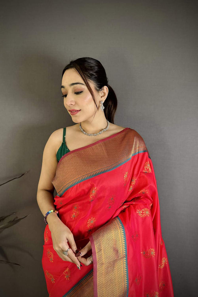 Dark Pink Paithani Woven Soft Silk Saree (JK12904)