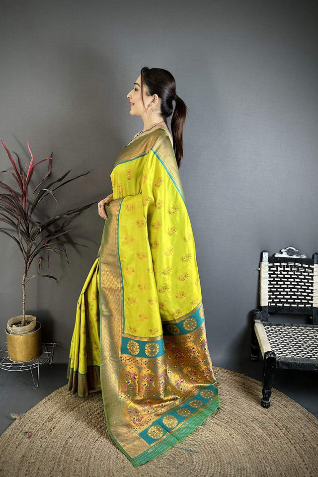Green Paithani Woven Soft Silk Saree (JK12905)
