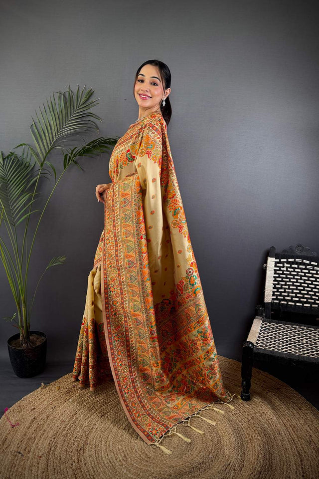 Beige Meenakari Woven Silk Saree (JK13002)