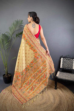 Beige Meenakari Woven Silk Saree (JK13002)