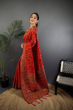 Red Meenakari Woven Silk Saree (JK13003)