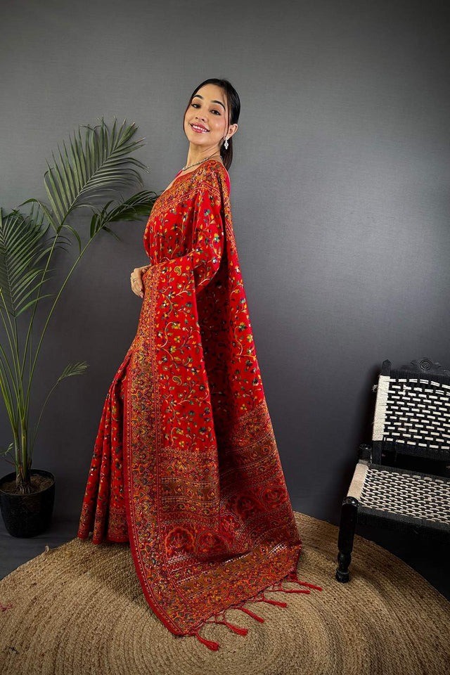 Red Meenakari Woven Silk Saree (JK13003)