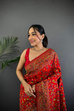 Red Meenakari Woven Silk Saree (JK13003)