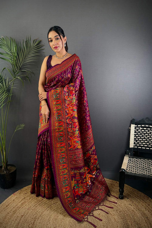 Wine Meenakari Woven Silk Saree (JK13005)