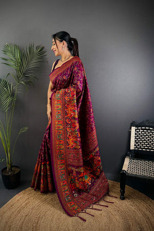 Wine Meenakari Woven Silk Saree (JK13005)