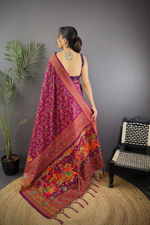 Wine Meenakari Woven Silk Saree (JK13005)