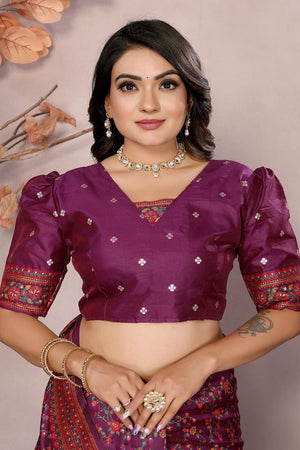 Wine Meenakari Woven Silk Saree (JK13005)