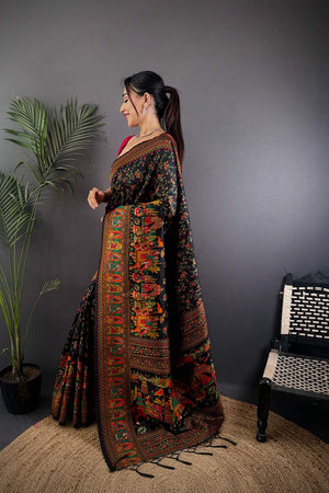 Black Meenakari Woven Silk Saree (JK13006)