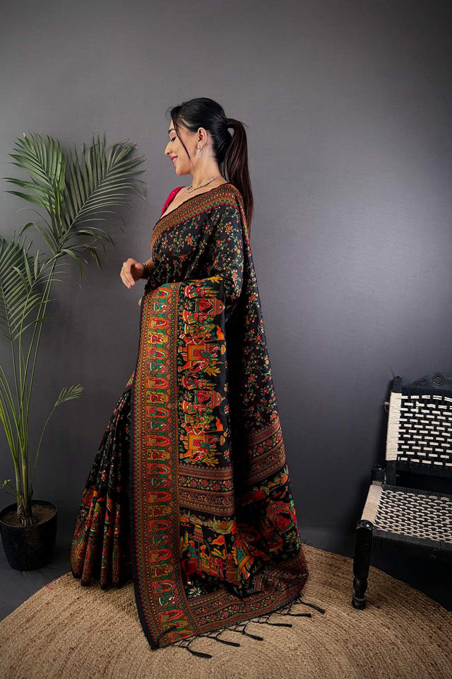 Black Meenakari Woven Silk Saree (JK13006)