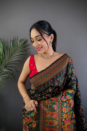 Black Meenakari Woven Silk Saree (JK13006)