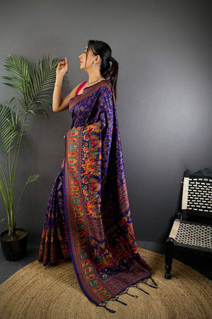 Purple Meenakari Woven Silk Saree (JK13007)