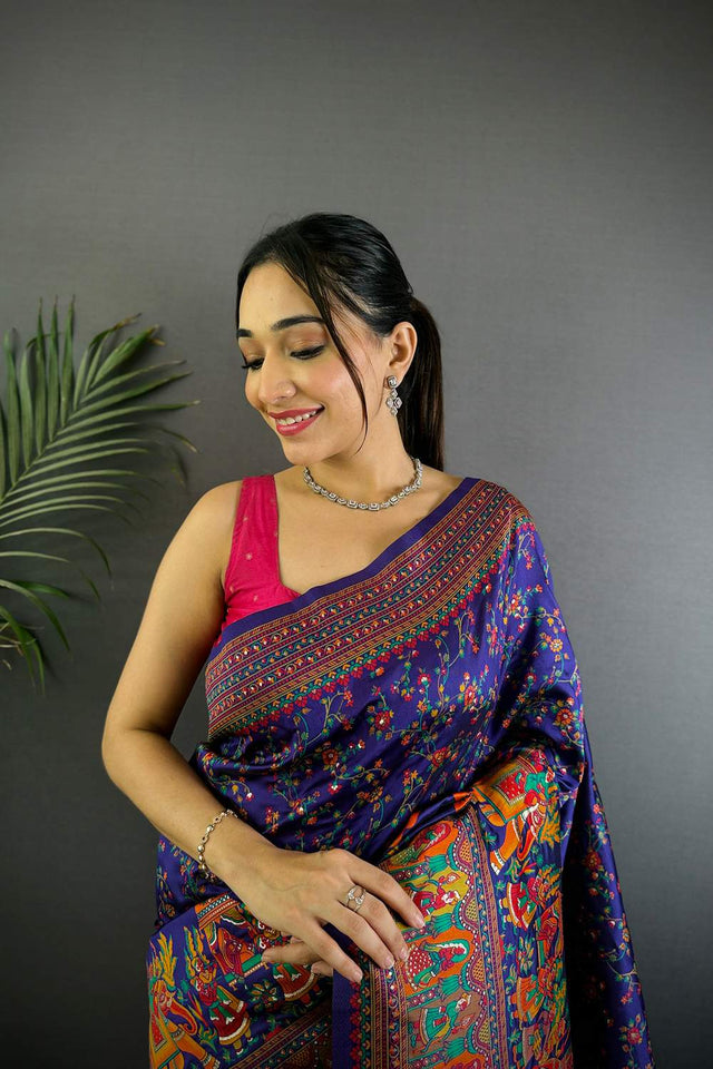 Purple Meenakari Woven Silk Saree (JK13007)