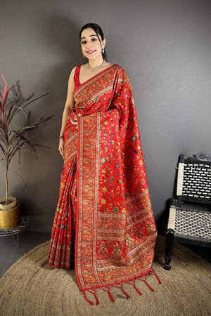 Red Meenakari Woven Silk Saree (JK13009)