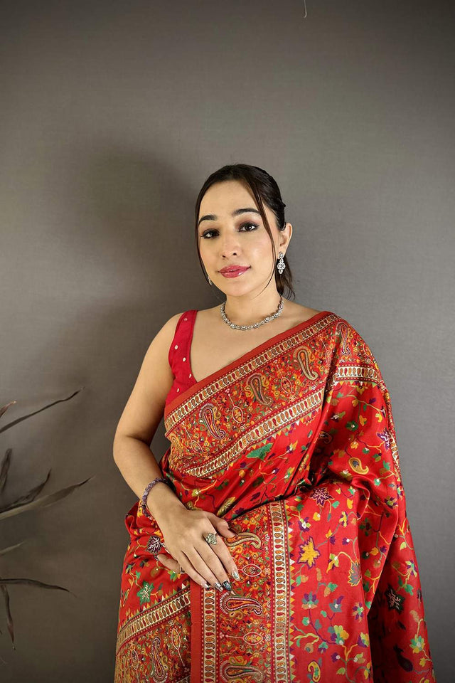 Red Meenakari Woven Silk Saree (JK13009)