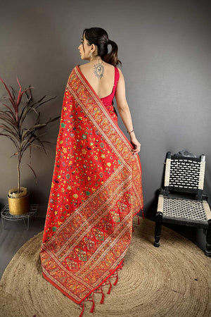 Red Meenakari Woven Silk Saree (JK13009)