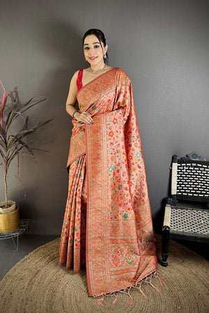 Peach Meenakari Woven Silk Saree (JK13010)