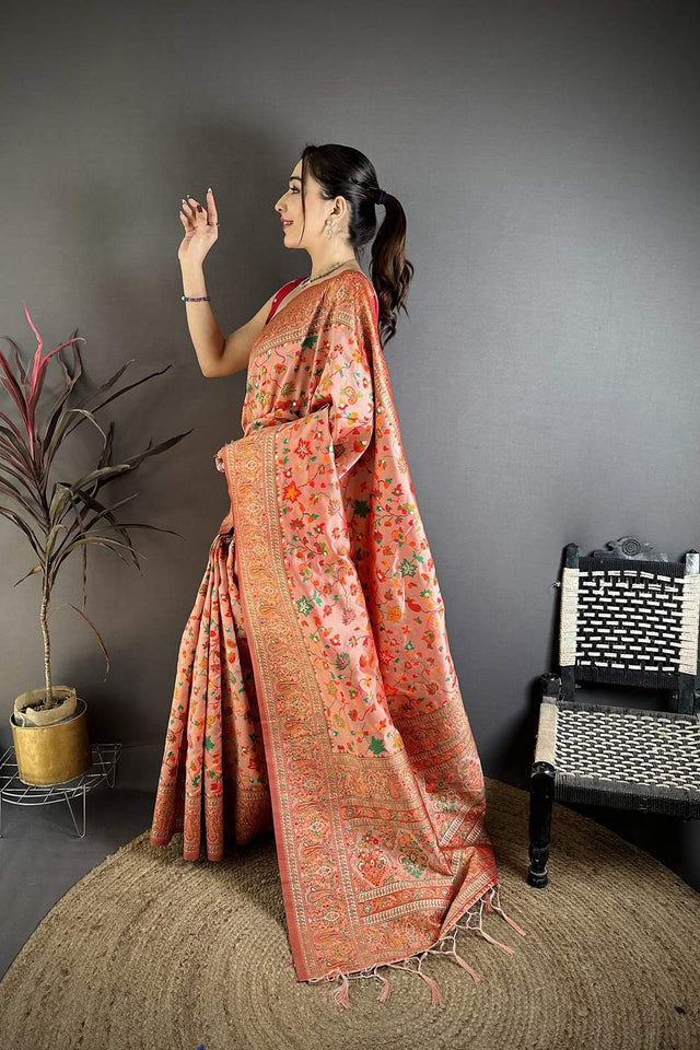 Peach Meenakari Woven Silk Saree (JK13010)