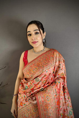 Peach Meenakari Woven Silk Saree (JK13010)