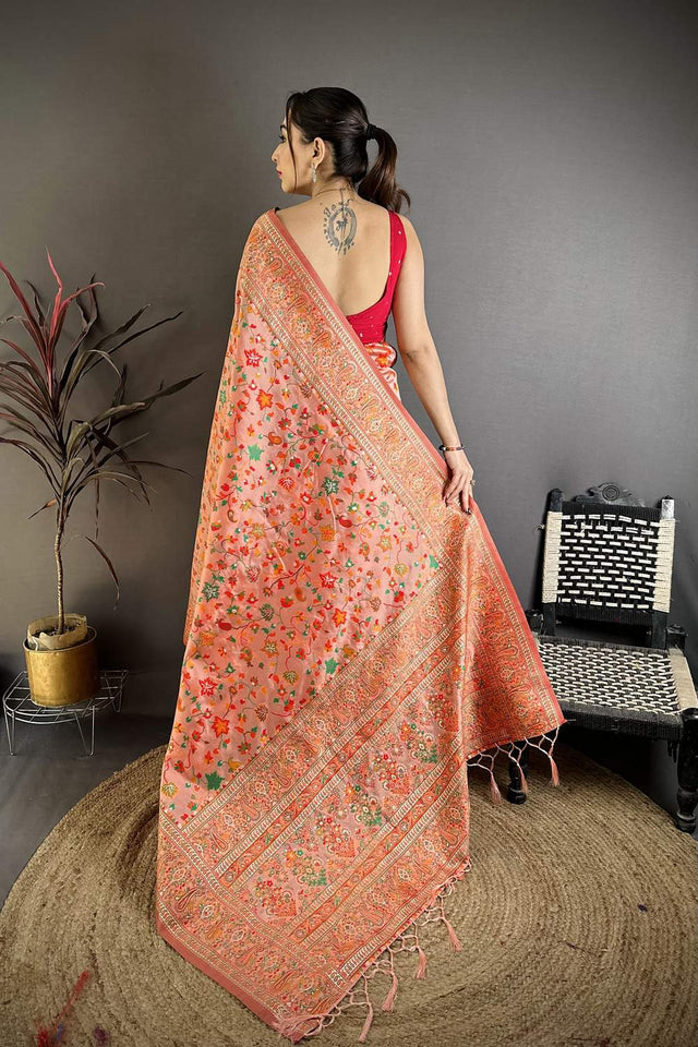 Peach Meenakari Woven Silk Saree (JK13010)