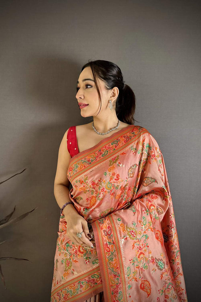 Orange Floral Woven Silk Saree (JK13013)