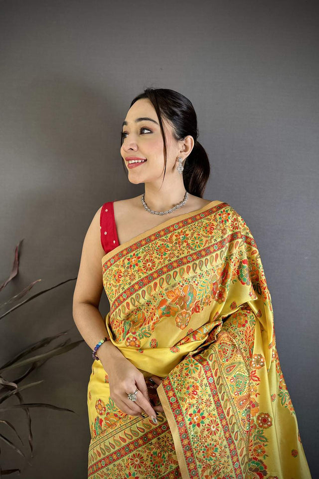 Yellow Meenakari Woven Silk Saree (JK13019)