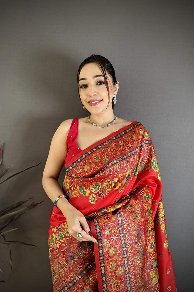 Red Meenakari Woven Silk Saree (JK13020)