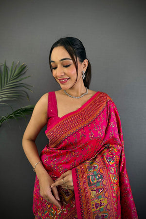 Dark Pink Meenakari Woven Silk Saree (JK13025)