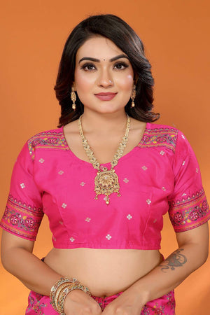 Dark Pink Meenakari Woven Silk Saree (JK13025)
