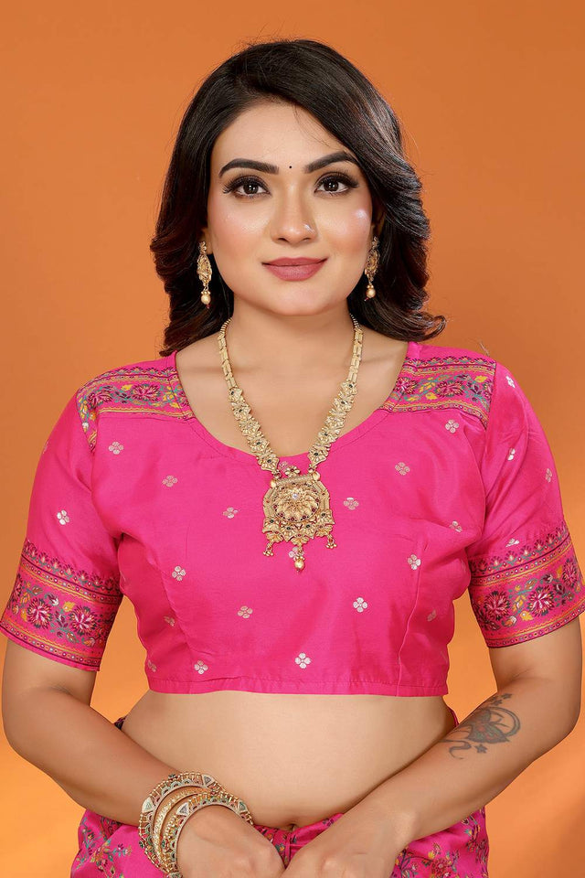 Dark Pink Meenakari Woven Silk Saree (JK13025)