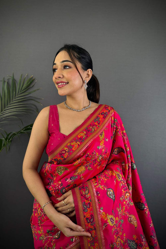 Dark Pink Meenakari Woven Silk Saree (JK13026)