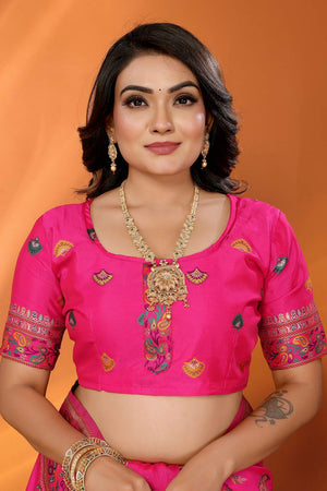 Dark Pink Meenakari Woven Silk Saree (JK13026)