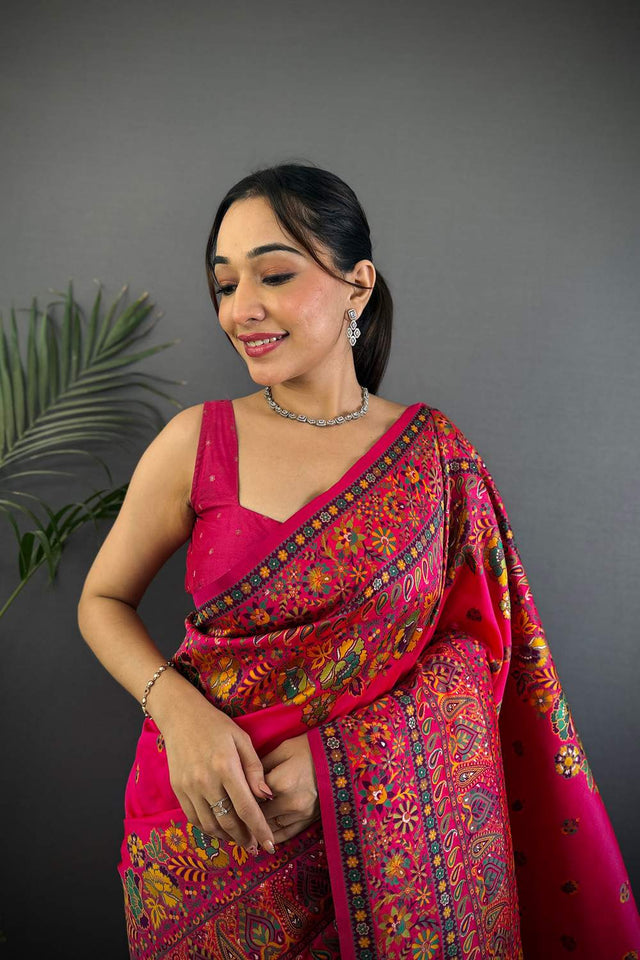 Dark Pink Meenakari Woven Silk Saree (JK13027)