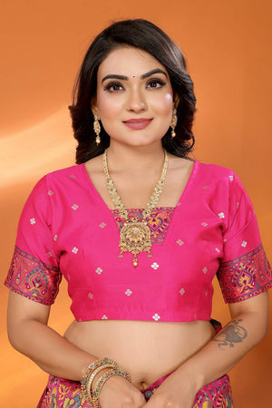 Dark Pink Meenakari Woven Silk Saree (JK13027)